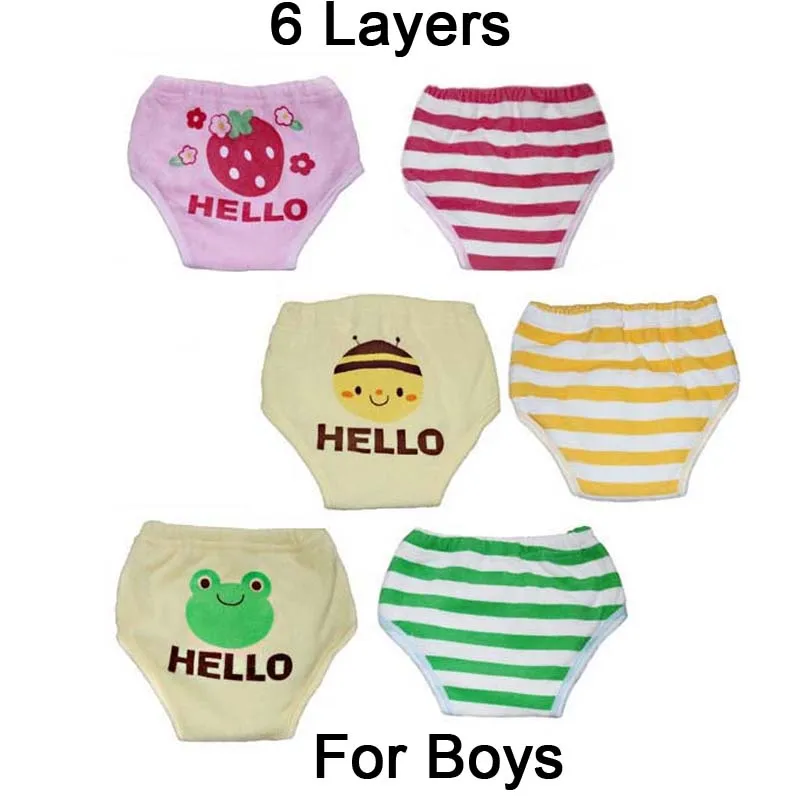 1 шт., Многоразовые Детские тренировочные штаны, детские трусики для маленьких девочек и мальчиков, нижнее белье для новорожденных, недорогое нижнее белье - Цвет: 6Layer Boy(Random)