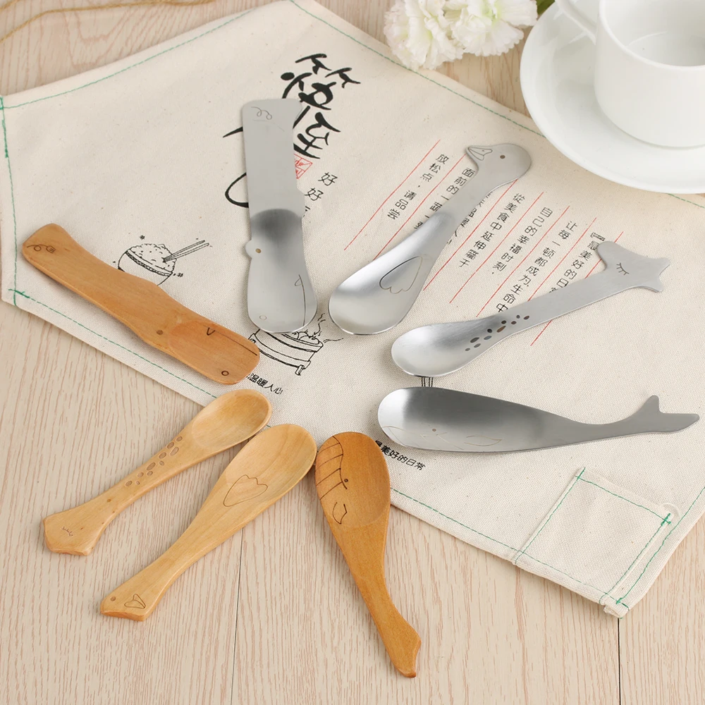 

1PC Useful Lovely Ice Cream Animal Wooden Stainless Steel Spoons Jam Scoop Giraffe Hippo Duck Whale Cute Kitchen Accessories