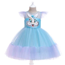 Платье принцессы с рисунком кролика для девочек; милое платье с оборками и рукавами для девочек; костюмы на Хэллоуин; Детские платья для девочек; платье для маленьких девочек