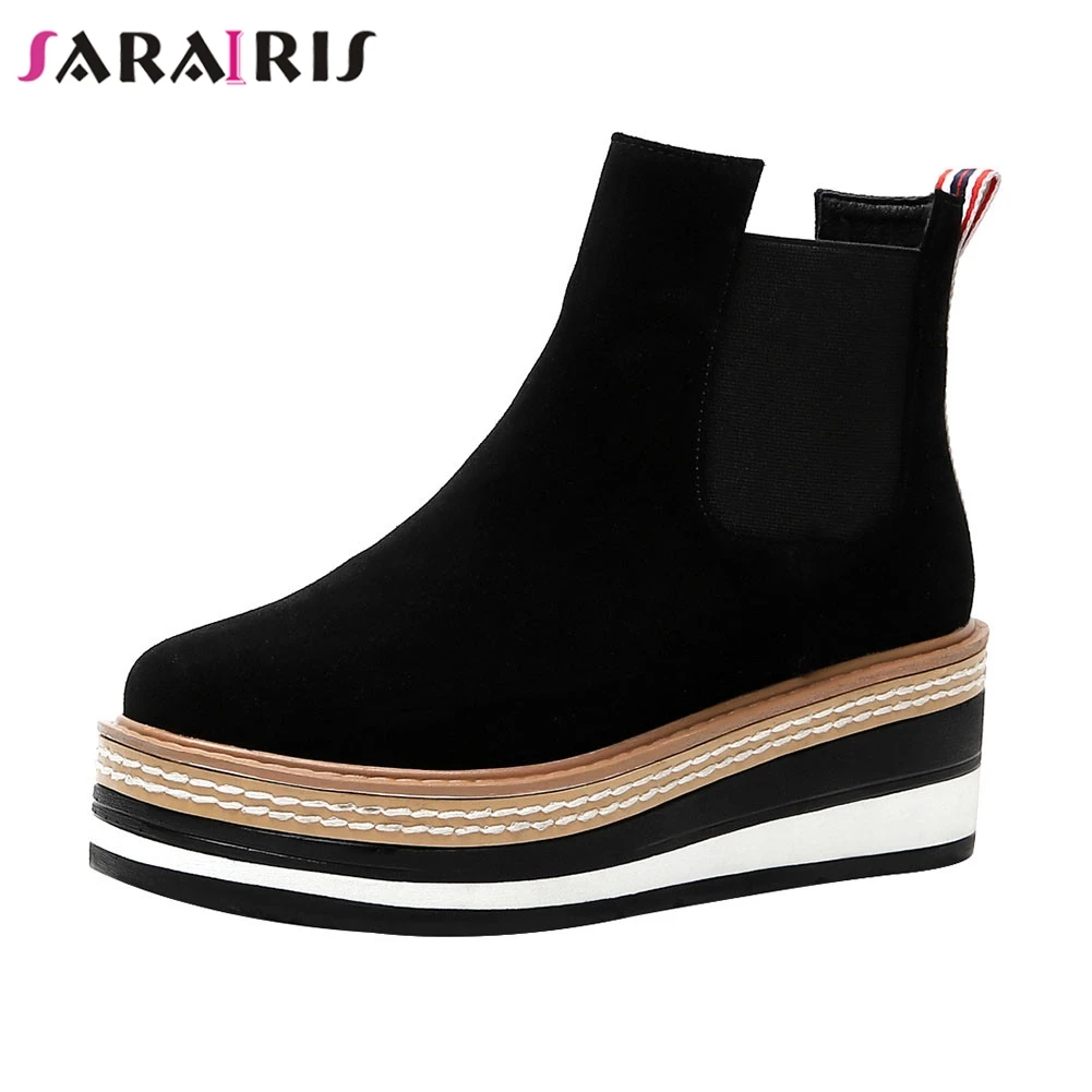 

SARAIRIS New Fashion Big Size 34-40 Ladies Flat Platform Cow Suede Shoes Woman Casual Party Office Autumn Winter Ankle Bootss