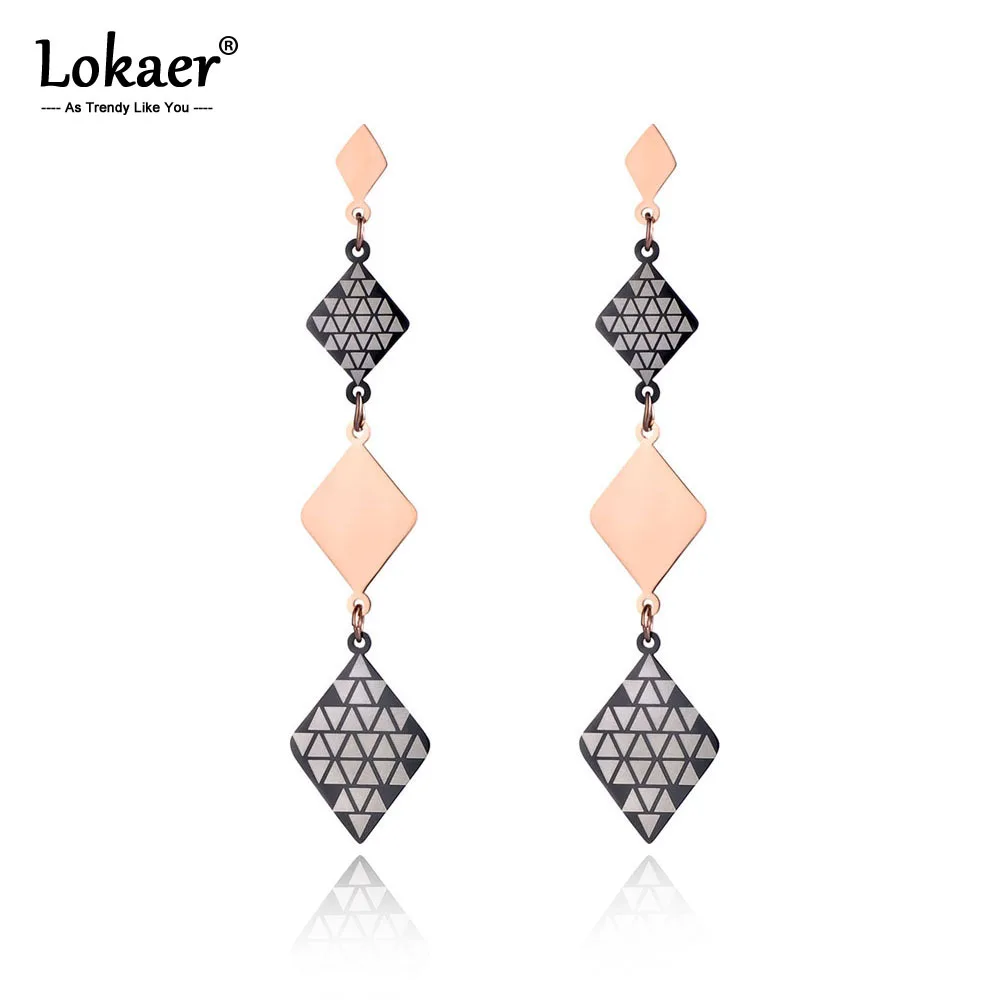 

Lokaer New Stainless Steel Geometry Dangle Earrings For Women Girl Rose Gold Bohemia Style Ear Jewelry Anniversary Gift E19059
