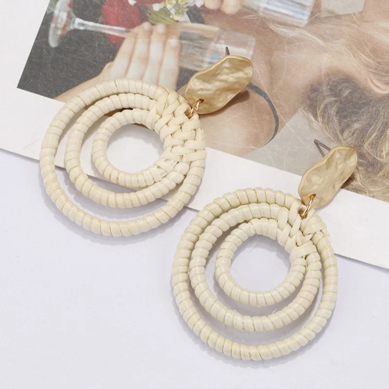 27 Style Korea Handmade Wooden Straw Weave Rattan Vine Braid Drop Earrings - Image 6
