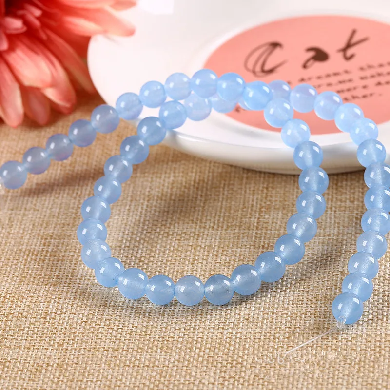

1strip Natural Stone Beads 4/6/8/10/12/14mm Round Blue Crystal Quartz Stone Bead Loose Beads DIY Fashion Jewelry Findings