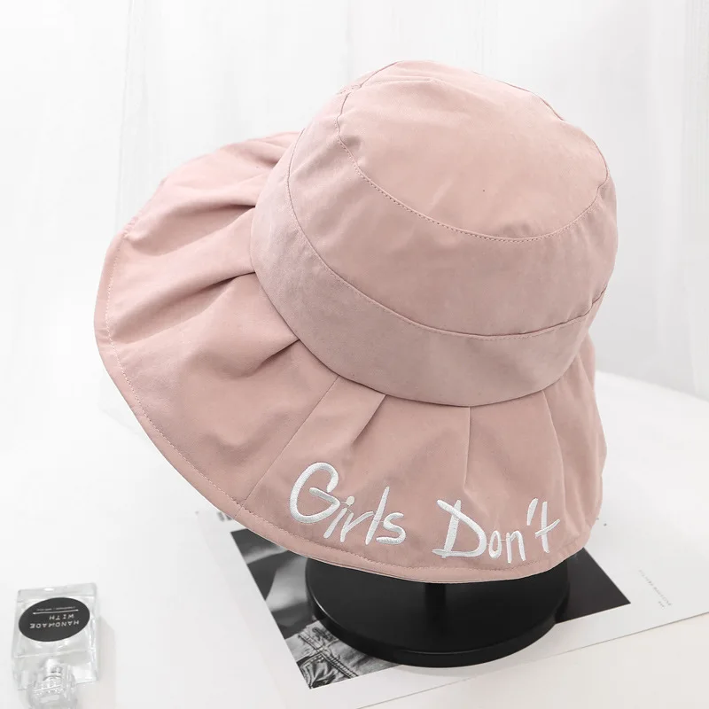 Pink Хлопок письмо девушки не Панама для рыбака шляпа уличная дорожная шляпа шляпы от солнца для женщин 55 - Цвет: Pink