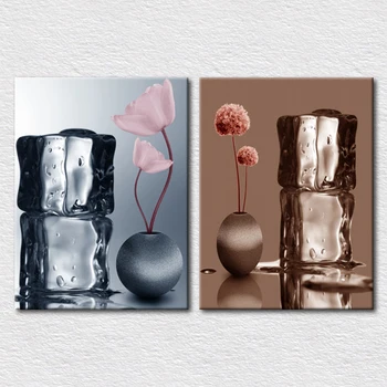 

2pcs Modern decor picture Beautiful vase and flower picture printed fine canvas art set designs for living room sofa wall decor