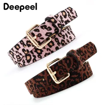 

Deepeel 1pc 105*2.5cm Women Fashion Korean Leopard Spotted Horse Hair Decorative Belt Metal Retro Wild Pin Buckle Pants Belt