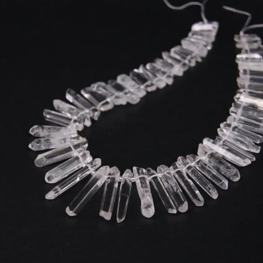 Approx50pcs/Strand Top Drilled Polished Raw Crystal Quartz Point Beads