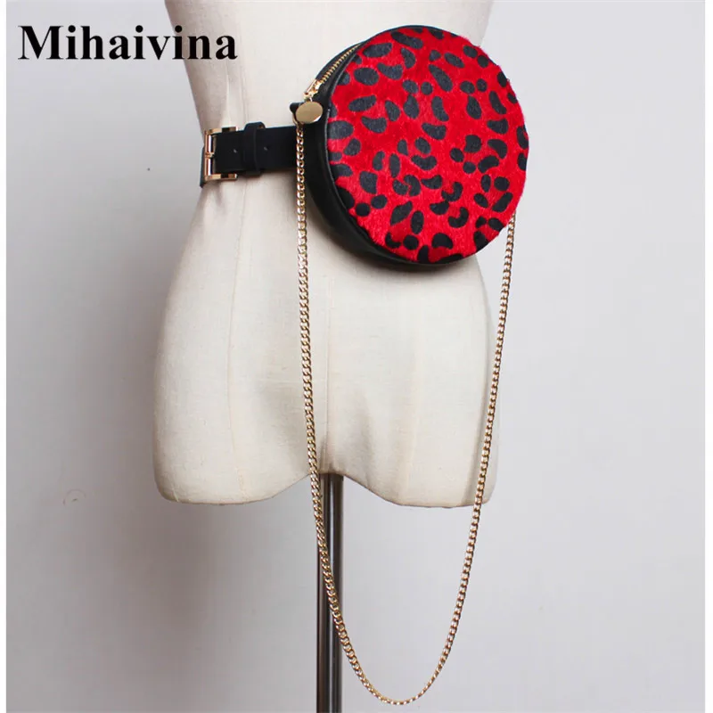 

Vintage Leopard Waist Pack Fashion Round Waist Bag Chian Shoulder Bags Female Belt Fanny Pack