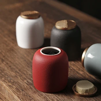 

Kung Fu Tea Caddy Tea Jar Container Ceramic Caddies For Puer Matcha Green Tea Flower Tea Pottery Canister Storage Chests Tea Box