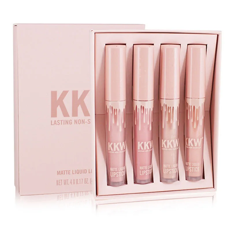 

KKW 4pcs/Set Waterproof Lip Gloss Kyliejenner Matte Liquid Lipstick Red Long Lasting Lip Stain Batom Tint Nude Lipgloss Makeup