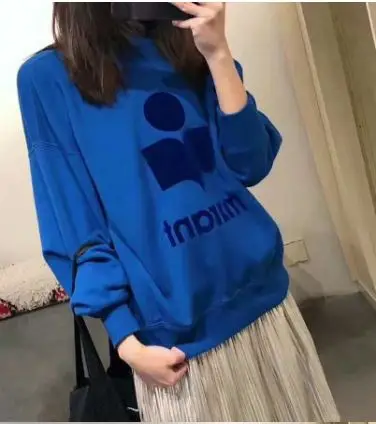 Woman MOBY SWEATSHIRT Inset crew neckline with ribbing Drop Shoulder Banded hem Cotton Pullovers Letters detail - Цвет: blue