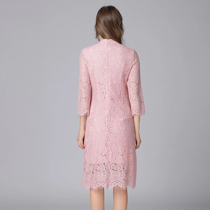 TAOYIZHUAI Новое поступление весеннее украшение на пуговицах три четверти размера плюс XL розовый цвет Винтажный стиль женское кружевное платье 16093