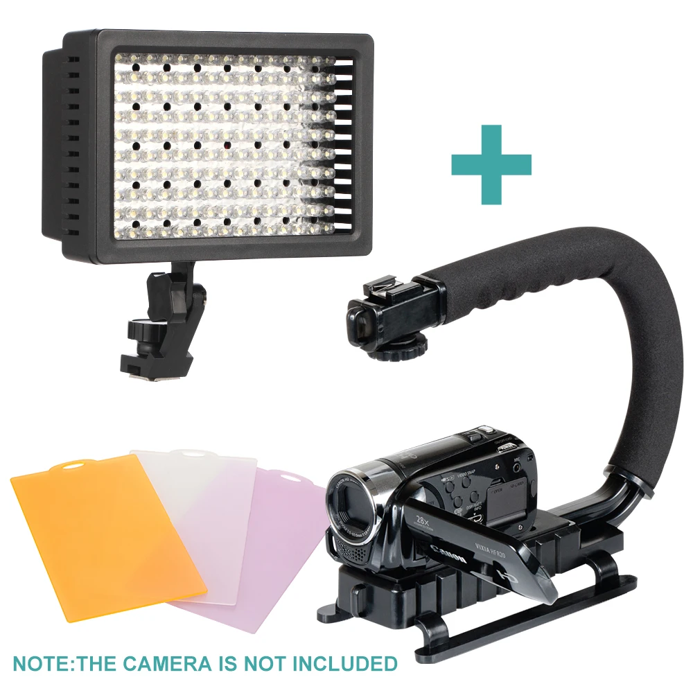 

DSLR Camera Action Grip Stabilizing Handle Black C/U Shape Bracket Stabilizer + HD-160LED Video Light For DSLR Camera IPhone