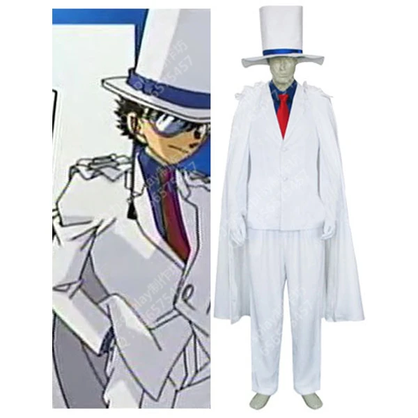 Кайто Кид куроба Detective Conan Case Closed Cosplay Костюм Полный комплект на заказ Бесплатная