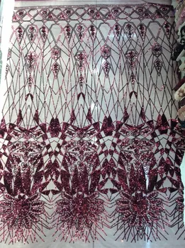 

2018 high quality sequence French Nigerian sequins net African tulle mesh sequence lace fabric for dress 5yards/lot