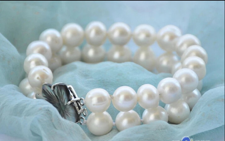 

P5314 2row 8" 12mm ROUND WHITE Freshwater cultured PEARL BRACELETNoble style Natural Fine jewe Fast SHIPPING