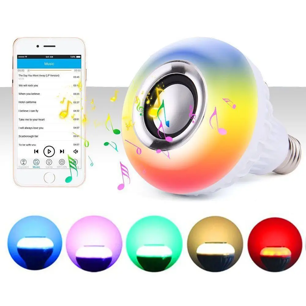 Multi Colors Wireless Bluetooth Speaker Bulb Light 12W LED RGB Smart