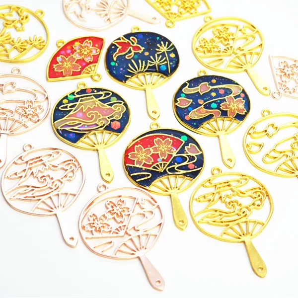 

5pcs/lot4 Styles Fans Crystal Ore Frame Metal Frame Pendant Charm Bezel Setting Cabochon Setting UV Resin Jewelry Making