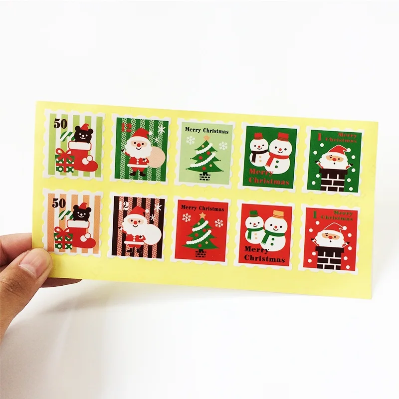 

100 Pcs/lot Stamp Shape Seal Sticker Lable Celebrate Christmas Gift Decor Stickers Bakery Cookie Packaging Bag Paper Seal Labels