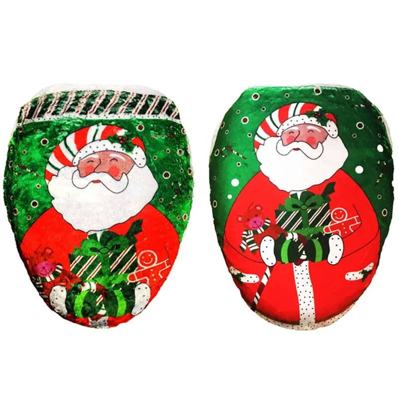 The New High - Quality Fadeless Washable Santa Claus Toilet Cover Printing New Toilet Cover Sets of Christmas Decorations