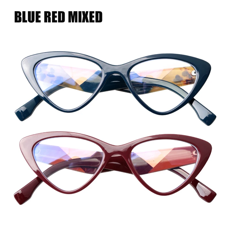 SOOLALA, треугольные, анти-голубые лучи, женские, компьютерные, очки для чтения, синий светильник, защита, очки для чтения, диопер, очки для пресбиопии - Цвет оправы: Blue Red Mixed