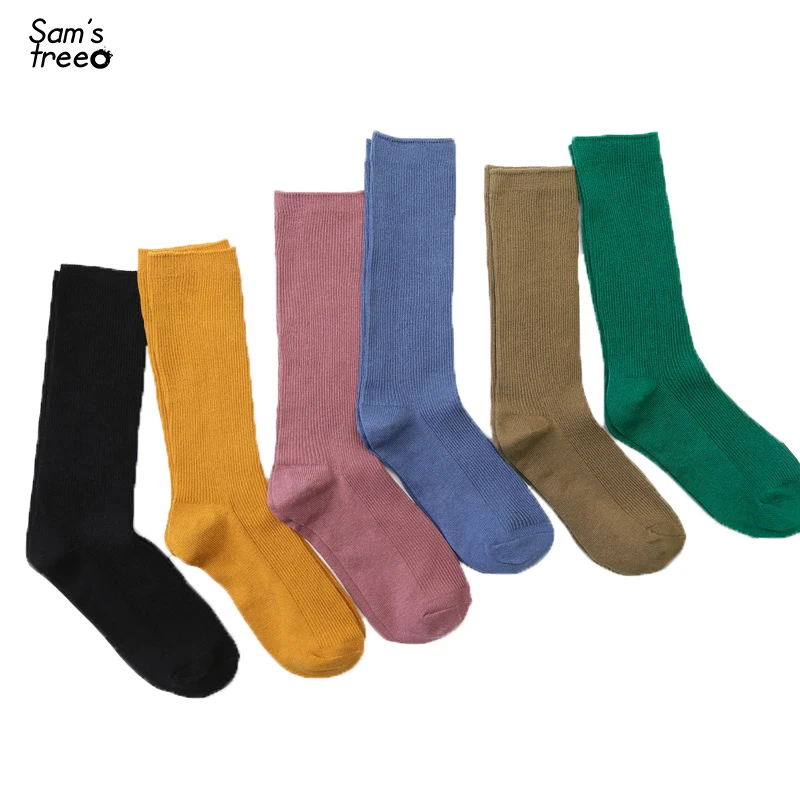 

Samstree 2018 Spring Women Solid Color Mid-Long Socks Female Solid Warm Socks