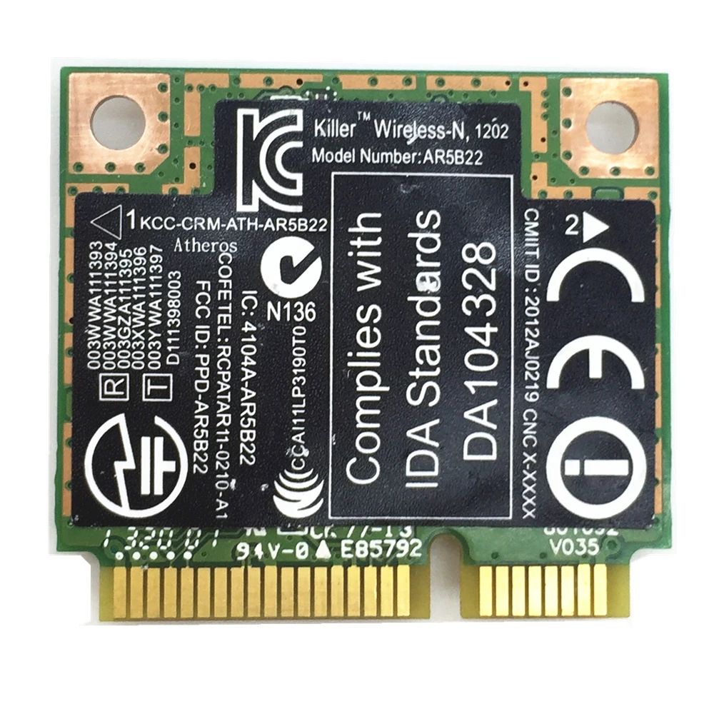 For networks Killer N1202 AR5B22 DUAL BAND N+BLUETOOTH BT WIRELESS WIFI