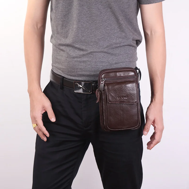 Men Genuine Leather Cowh Belt Pouch Fanny Pack Waist Wallet Purse Travel Shoulder Me Sling bags ...