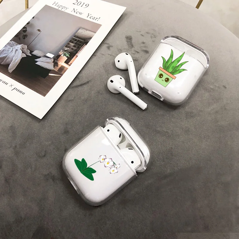 Прозрачный милый чехол для Apple airpods наушников с цветочным узором и листьями Bluetooth