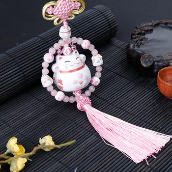 

New Ceramic Lucky Cat Car Interior Ornaments Car Rearview Mirror Interior Accessories