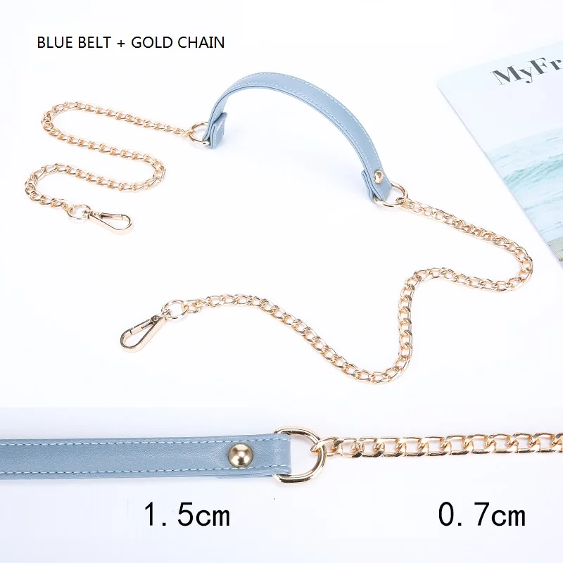 120 см металлическая цепочка наплечный ремень для сумки яркая ПУ кожа сумка сменные ремешки кошелек ручки - Цвет: BLUE WITH GOLD CHAIN