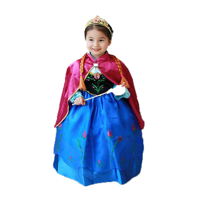 Костюм принцессы Анны; платье Эльзы и Анны для девочек с накидкой; детская одежда для костюмированной вечеринки на Хэллоуин; vestidos infantis