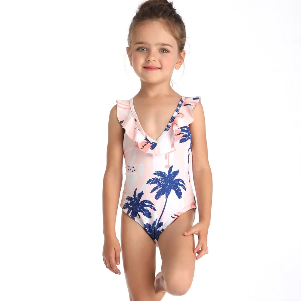 5 Flamingo One piece Swimsuit Woman Ruffle Swimwear Parent-child Tank Suit Bather Suit Tankini Swimsuit Fused For Girls Women Sexy