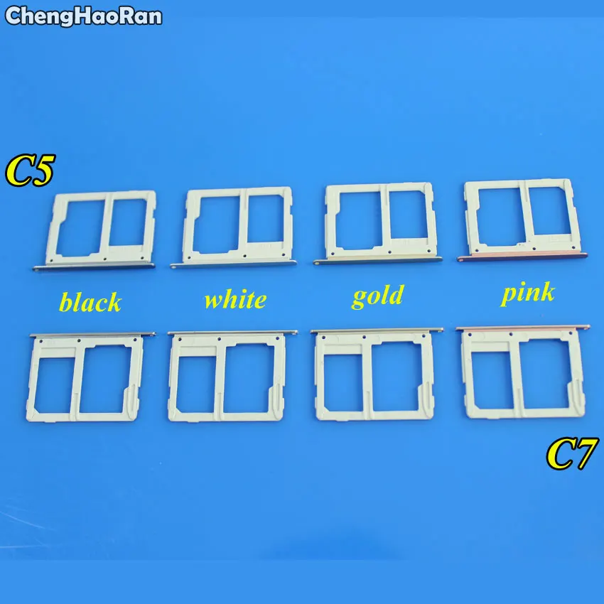 ChengHaoRan SIM Card Tray For Samsung Galaxy C5 C7 SIM Card Reader Tray Holder Slot Replacement Parts Black/White/Gold/Pink photo