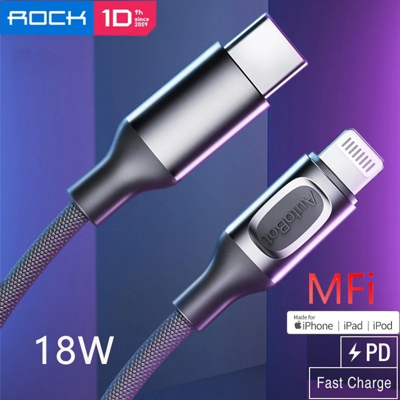 

Rock MFI PD Fast charging Cable For iPhone 11 pro X Xr Xs Max 8 Plus 18W Charger cord for USB Type C to Lightning 8Pin Data line