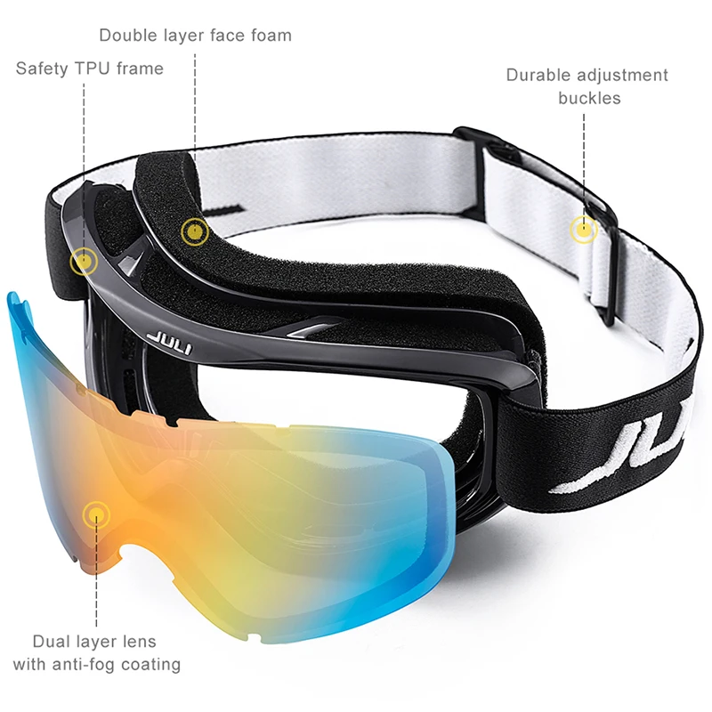  Ski GogglesSnow Sports Snowboard Over Glasses Goggles with Anti-fog UV Protection Double Lens for M