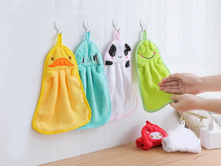 1 шт., полотенце для рук для ванной комнаты, детское полотенце для малышей, мягкое плюшевое кухонное полотенце с мультяшным животным, подвешивающее полотенце для купания для детей