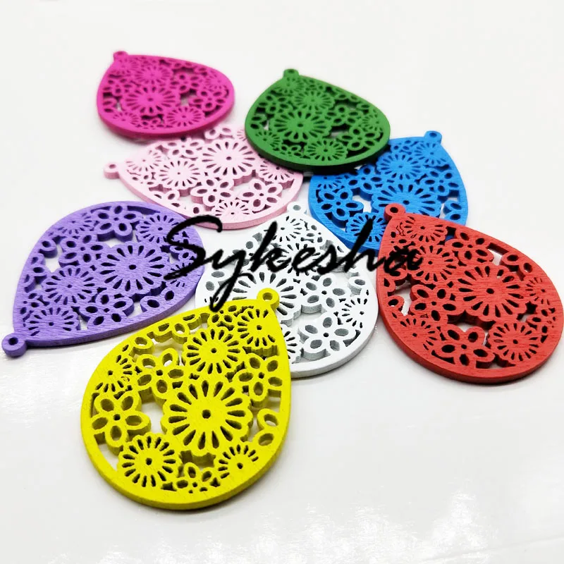 

2019 Lase Engraved Waterdrop Shape Jewelry Findings 10pcs/set DIY Accessories Wood Pendant For Keychain Necklace Earring Toy