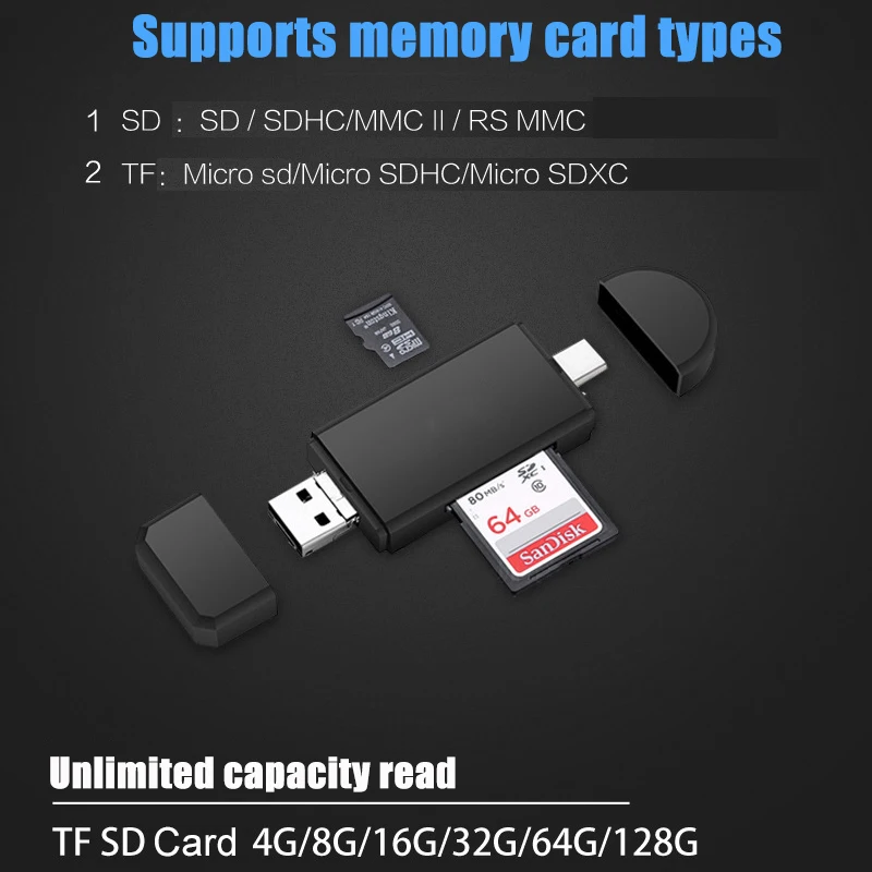 Универсальный 3-в-1 USB 2,0 Micro-Тип usb-C OTG карт-ридеры Micro SD Card Reader внешних адаптеров для телефона планшетный компьютер