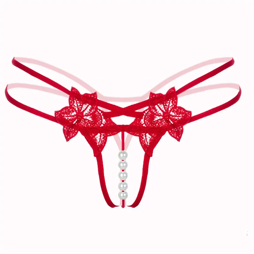 Chamsgend Intimates Women Sexy Hot Underwear Lace G String Thong Low Waist Panties with Pearl Beads 80110