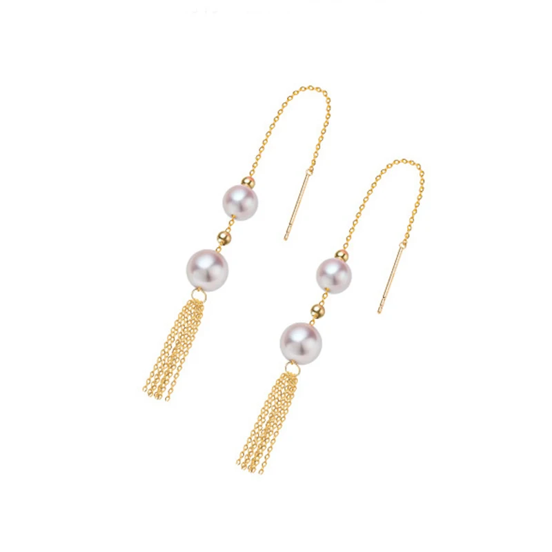 Sinya Trendy Pure 18k Gold Long Chain Tassel Earring With Natural Round Pearls High Quality Fine