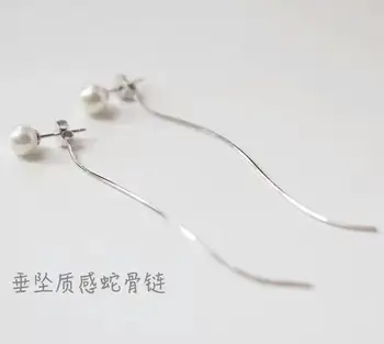 

free shipping charming 8-9mm Freshwater dangle white pearl earring 925 silver