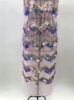 

Elegant African mesh apparel material nice French net lace fabric with sequins PDN416 (5yards/lot)