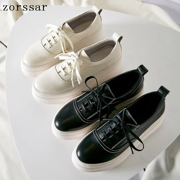 

Zorssar 2019 New Spring women flats Real cowhide platform sneakers women shoes ladies casual lace up flats creepers moccasins