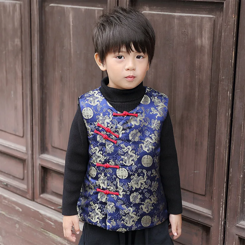 Children Boy Cotton Vest Baby Birthday Tang Suit Clothing Traditional Chinese New Year Costume Party Dresses Red Qipao Tops Kids