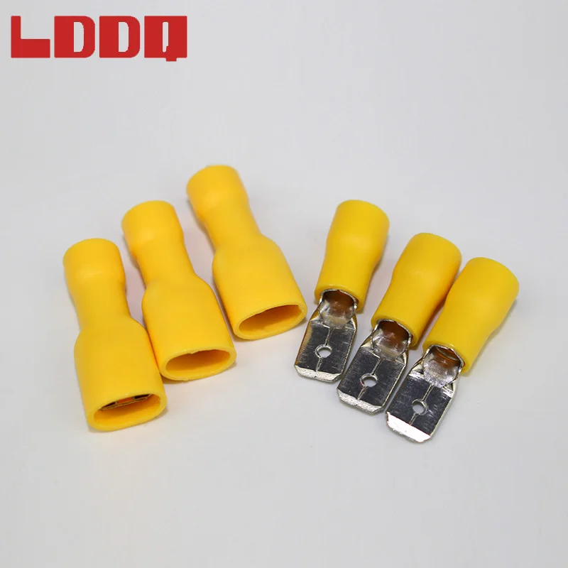 

LDDQ 100pcs High Quality Insulated Spade Crimp Terminals 12-10 AWG Wire Connector Male and Female Kit 50 Pair Audio Wiring