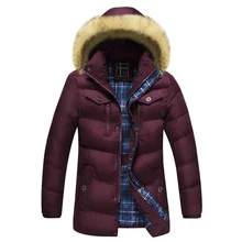 2017 Men Down Jacket Winter Warm Collar Fur Trim Hood Coat Outwear Puffer Down Cotton Long Jacket Clothes Thick Canada Cheap