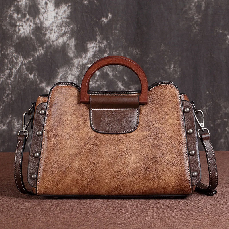 AETOO Leather women's bags, vintage hand-held shoulder bags, ladies slant bags, casual postman bags