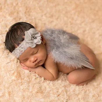 

0-12M Newborn Photography Props Baby Newborn Angle Feather Wing And Headband Photograph Prop Suit Infant Clothes Suit
