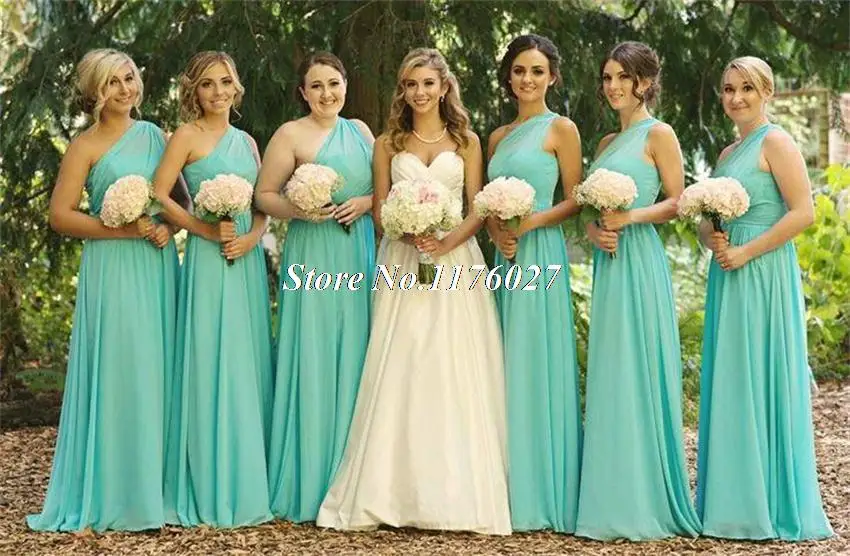 Mint Green Bridesmaid Dresses One Shoulder Pleats Long Mint Green Bridesmaid Dresses One Shoulder Pleats Long Chiffon Gowns Floor Length Wedding Party Gown F1 In From Weddings
